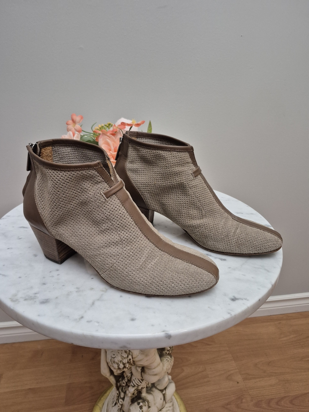 Aquatalia Beige Taupe Perforated Ankle Booties